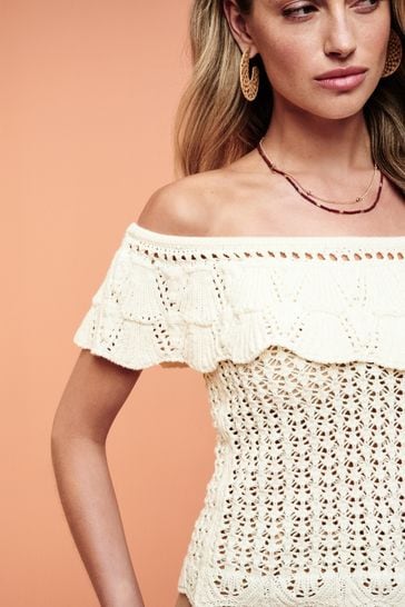 Buy White Crochet Bardot Top from Next Kuwait