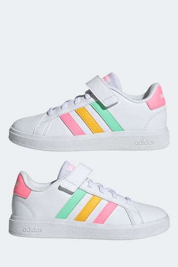 Buy adidas White Pink Sportswear Kids Grand Court Elastic Lace and Top Strap Trainers from Next Oman