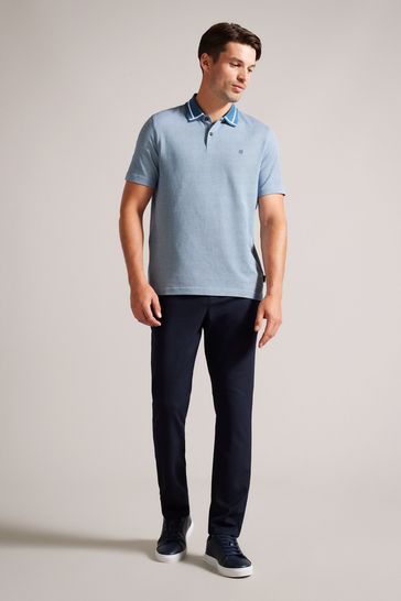 Buy Ted Baker Ginald Short Sleeve Herringbone Stitch Blue Polo