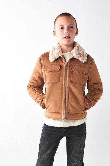 River Island Brown Borg Shearling Boys Coat