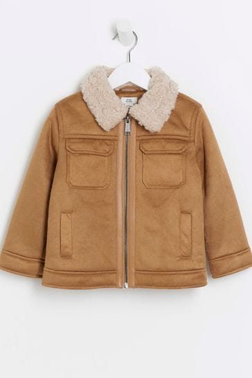 River Island Brown Boys Tan Shearling Coat