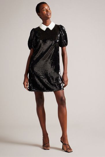 Buy Ted Baker Zarell Black Sequin Shift Dress With Puff Sleeves from Next Croatia