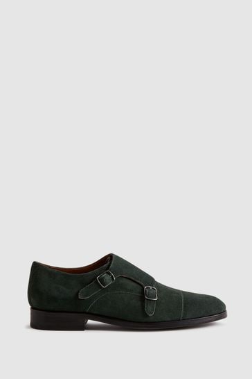 Reiss Forest Green Amalfi Suede Double Monk Strap Shoes