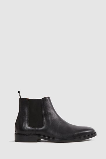 Reiss Black Renor Leather Chelsea Boots