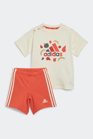 adidas Red/Cream Kids Sportswear Essentials All-Over Print T-Shirts Set