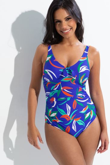 Pour Moi Blue Scoop Neck Tummy Control Swimsuit