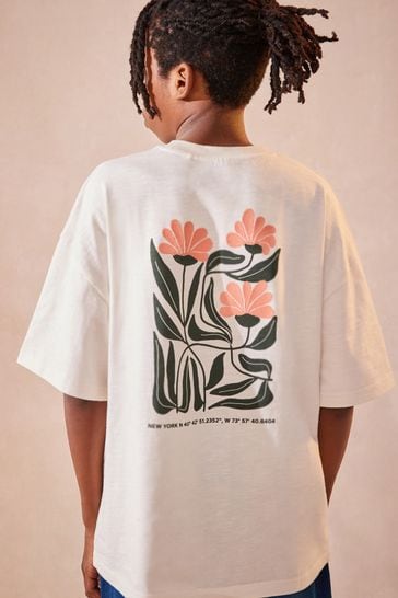 Cream Floral Oversized Fit Short Sleeve Graphic T-Shirt (3-16yrs)