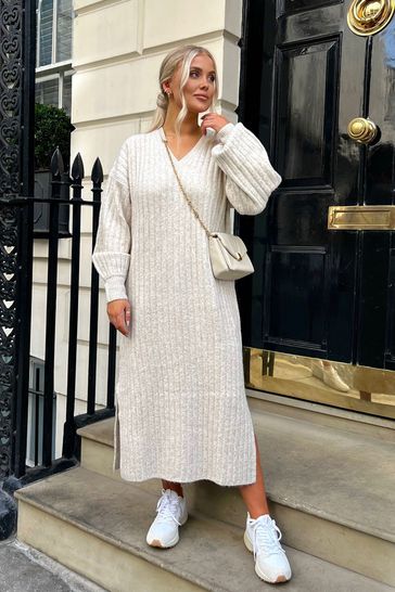 Buy In The Style Grey Gemma Louise Miles V Neck Knitted Midaxi Dress from Next Croatia