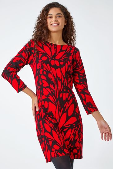Buy Roman Red Butterfly Print Knitted Stretch Dress from Next Ireland
