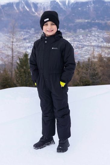 Mountain Warehouse Black Cloud Kids All In One Waterproof Fleece Lined Snowsuit