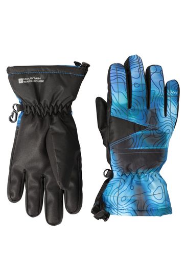 Mountain Warehouse Blue Kids Extreme Waterproof Printed Ski Gloves
