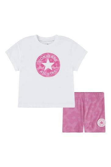 Converse Pink Chuck Patch T-Shirts and Biker Shorts Set