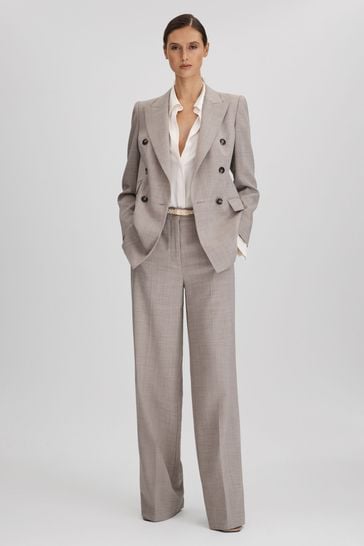 Reiss Oatmeal Hazel Tailored Wool Blend Double Breasted Suit Blazer