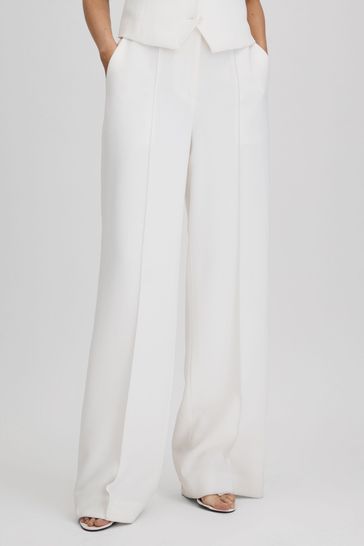 Reiss White Sienna Petite Crepe Wide Leg Suit Trousers