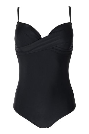 Pour Moi Black Lightly Padded Underwired Twist Front Tummy Control Swimsuit