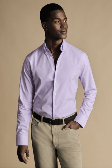 Charles Tyrwhitt Purple Check Non-iron Button-Down Oxford Slim Fit Shirt