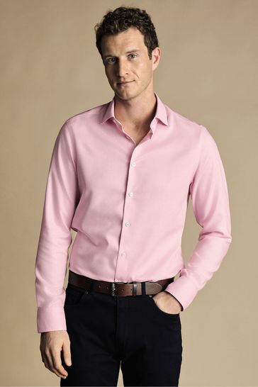 Charles Tyrwhitt Pink Oval Non-iron Stretch Texture Slim Fit Shirt