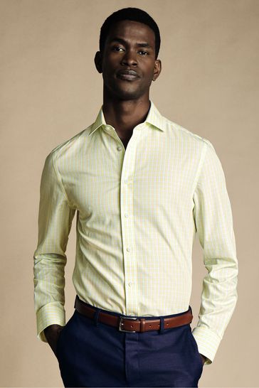 Charles Tyrwhitt Yellow Check Non-iron Poplin CA Slim Fit Shirt
