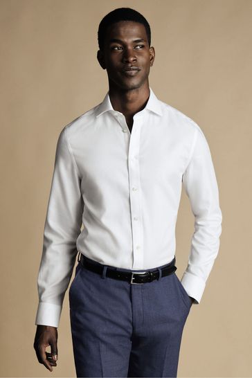 Charles Tyrwhitt White Non-iron Mayfair Weave Cutaway Slim Fit Shirt