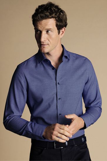 Charles Tyrwhitt Blue Oval Non-iron Stretch Texture Slim Fit Shirt