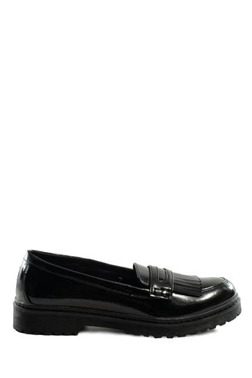 Toezone Leather Slip on Girls Patent Black Loafers