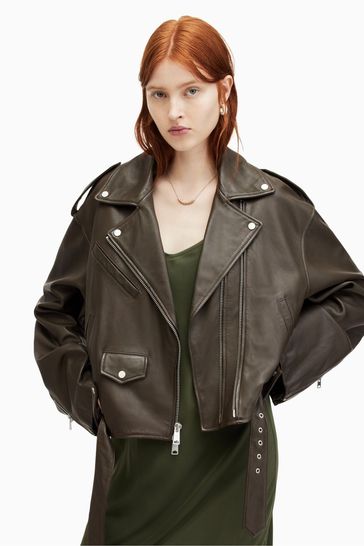 AllSaints Green Dayle Biker Jacket