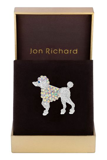 Jon Richard Silver Tone Gift Boxed Aurora Borealis Poodle Brooch