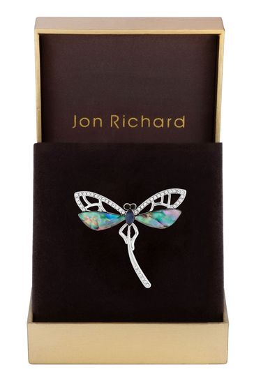 Jon Richard Silver Tone Gift Boxed Abalone Dragonfly Brooch
