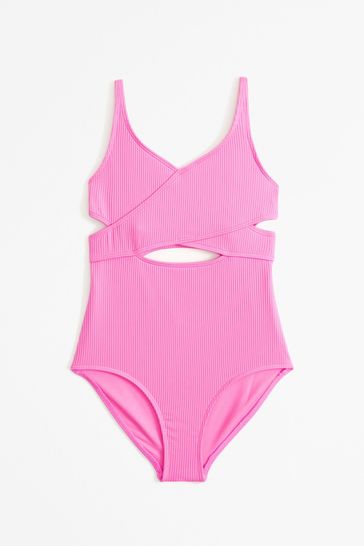 Abercrombie & Fitch Pink Ribbed Cut Out Swimsuit