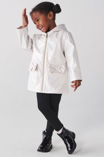 River Island White Mini Girls Glitter Hooded Rain Jacket