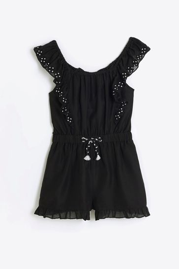 River Island Black Girls Bow Back Playsuit