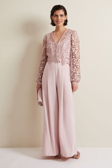 Phase Eight Pink Mariposa Pale Pink Lace Jumpsuit
