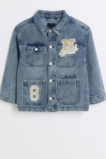 River Island Blue Boys Badged Denim Jacket