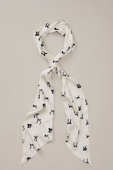 Phase Eight White Bow Print Skinny Scarf