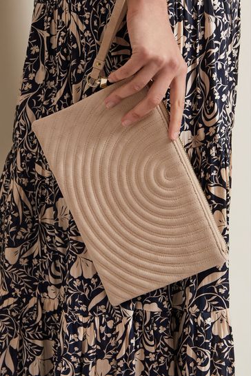 Phase Eight Neutral Stitch Detail Clutch Bag