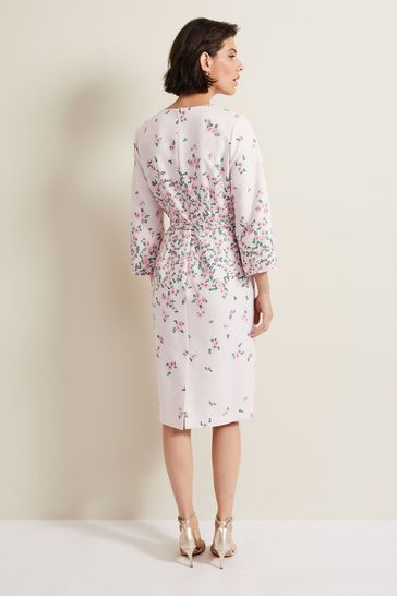 Phase Eight Pink Giovanna Floral Belted Split Sleeve Dress