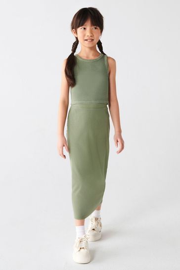 River Island Green Girls Tank and Midi Skirt Set