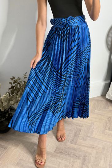 Blue black shop pleated midi skirt