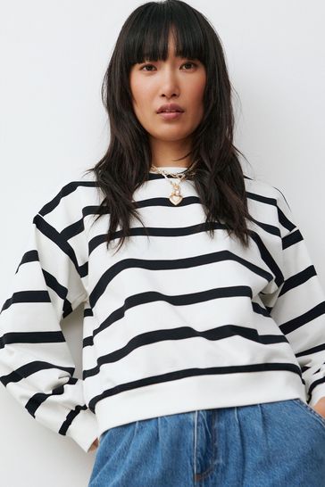 White sweatshirt online with black stripes