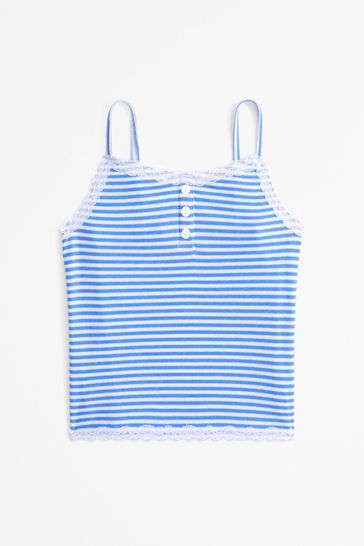 Abercrombie & Fitch Stripe Lace Trim Cami White Top