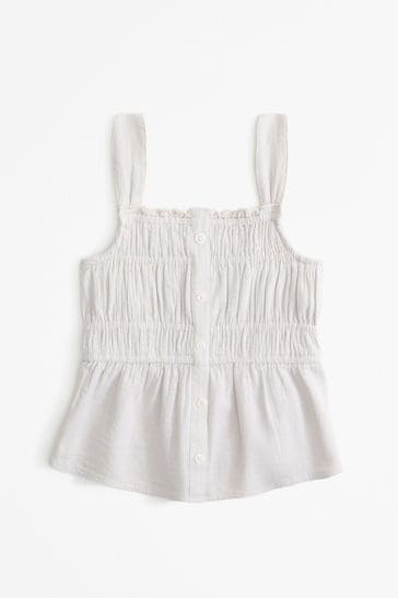Abercrombie & Fitch Cream Linen Look Smocked Textured Cami Top