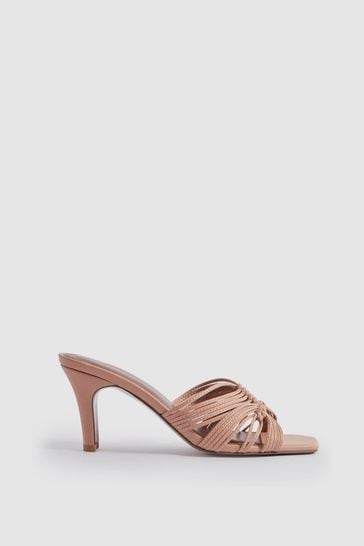 Reiss Blush Harriet Leather Knot Detail Mules