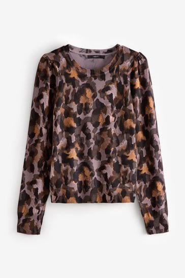 Buy Purple Leopard Animal Crew Neck Long Sleeve Printed Jumper from Next Canada
