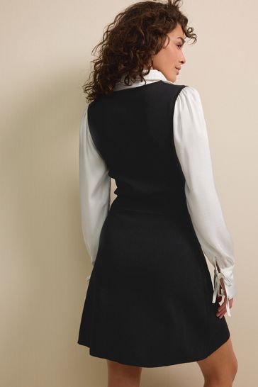 Black Shirt Layer Knitted Pinafore Dress