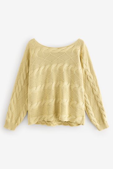 Buy Washed Yellow Cable Off the Shoulder 100 Cotton Jumper from Next Kuwait