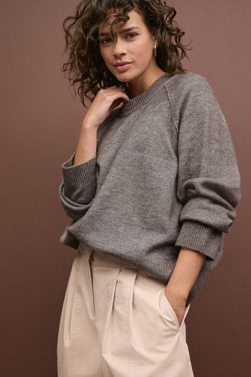 Buy Neutral Mole Seam Detail Crew Neck Jumper with Wool from Next Bahrain