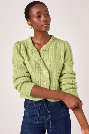 Buy Green Gold Button Stitch Crew Cardigan from Next Netherlands