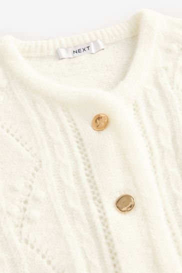 Buy Ecru White Gold Button Stitch Crew Cardigan from Next Saudi Arabia