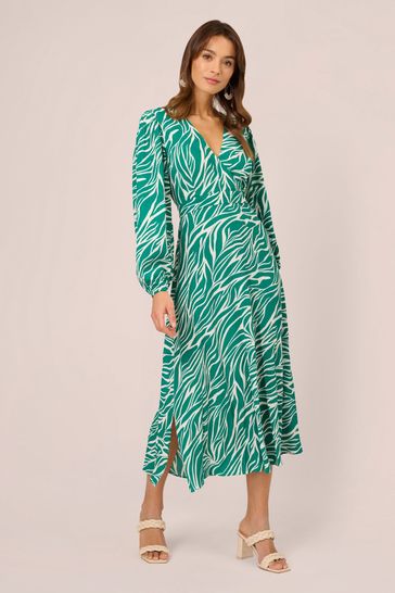 Adrianna Papell Green Printed Midi Dress