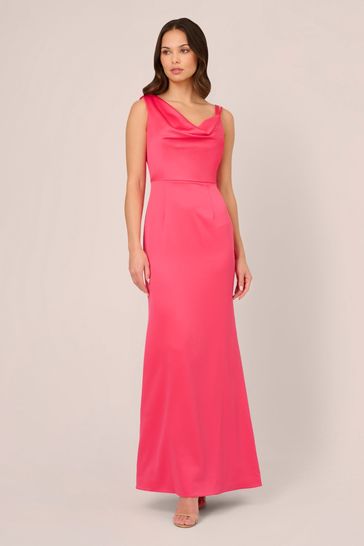 Adrianna Papell Pink Asymmetric Satin Crepe Gown